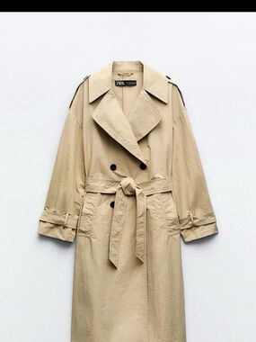 Zara Tan Double-Breasted Trench with Belt